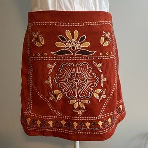 Burnt Orange Mini Skirt with Cream Brown and Tan stitching.